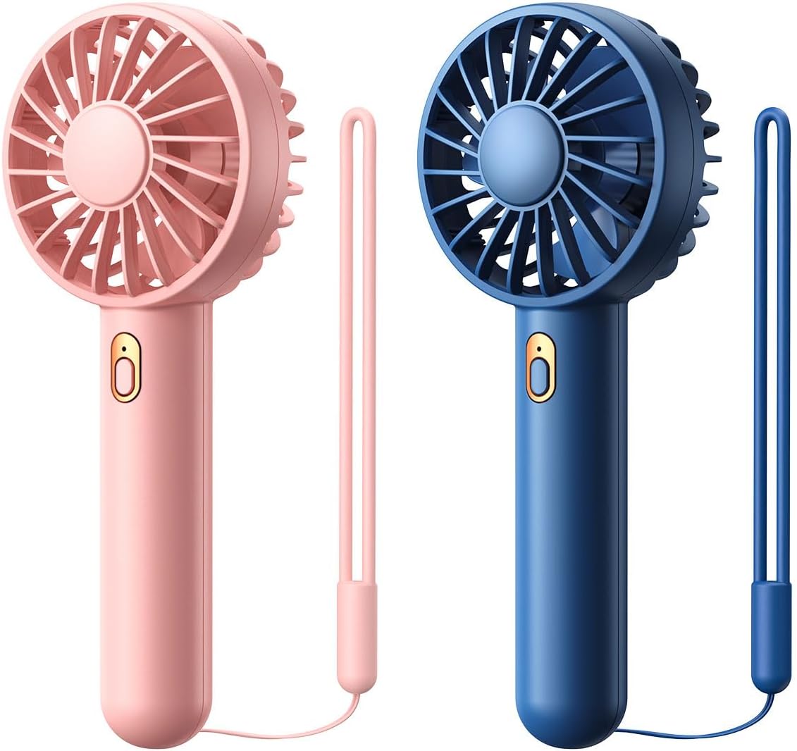 Warmco 2 Pack Mini Portable Handheld Fan, USB Rechargeable 3 Speed Personal Small Desk Fan with Base Lightweight Makeup Travel Beach Indoor Outdoor for Stylish Girl Women