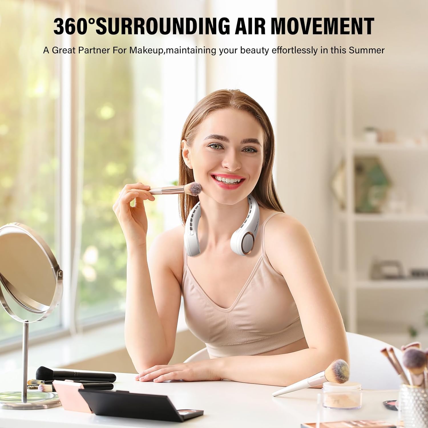 Morelax Neck Fan, Portable Neck Fan,Hands Free Bladeless Mini Fan with 360°Cooling Airflow, 3 Speeds Adjustable,Ultra Quiet Wearable, Suitable for Indoor Outdoor Travel Sports (White)