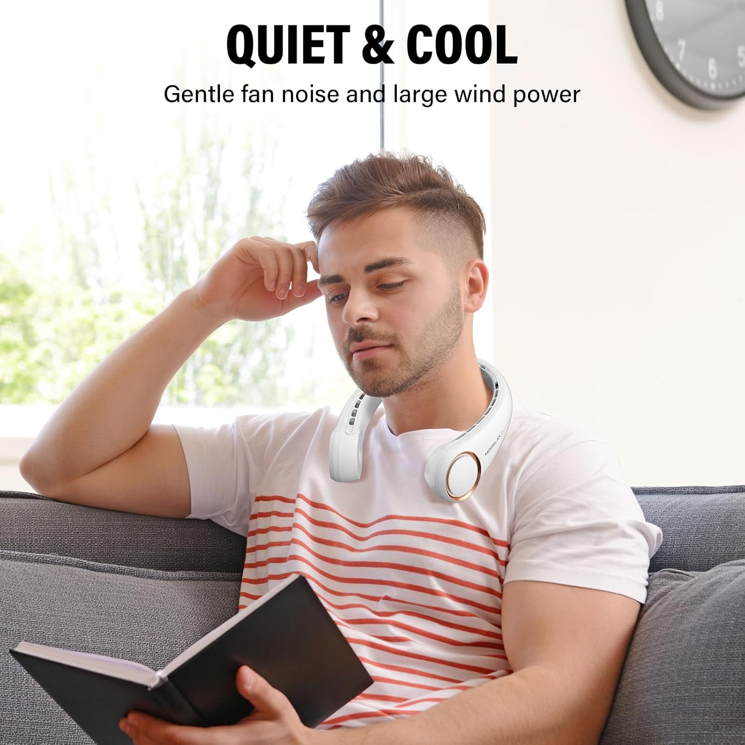 Morelax Neck Fan, Portable Neck Fan,Hands Free Bladeless Mini Fan with 360°Cooling Airflow, 3 Speeds Adjustable,Ultra Quiet Wearable, Suitable for Indoor Outdoor Travel Sports (White)